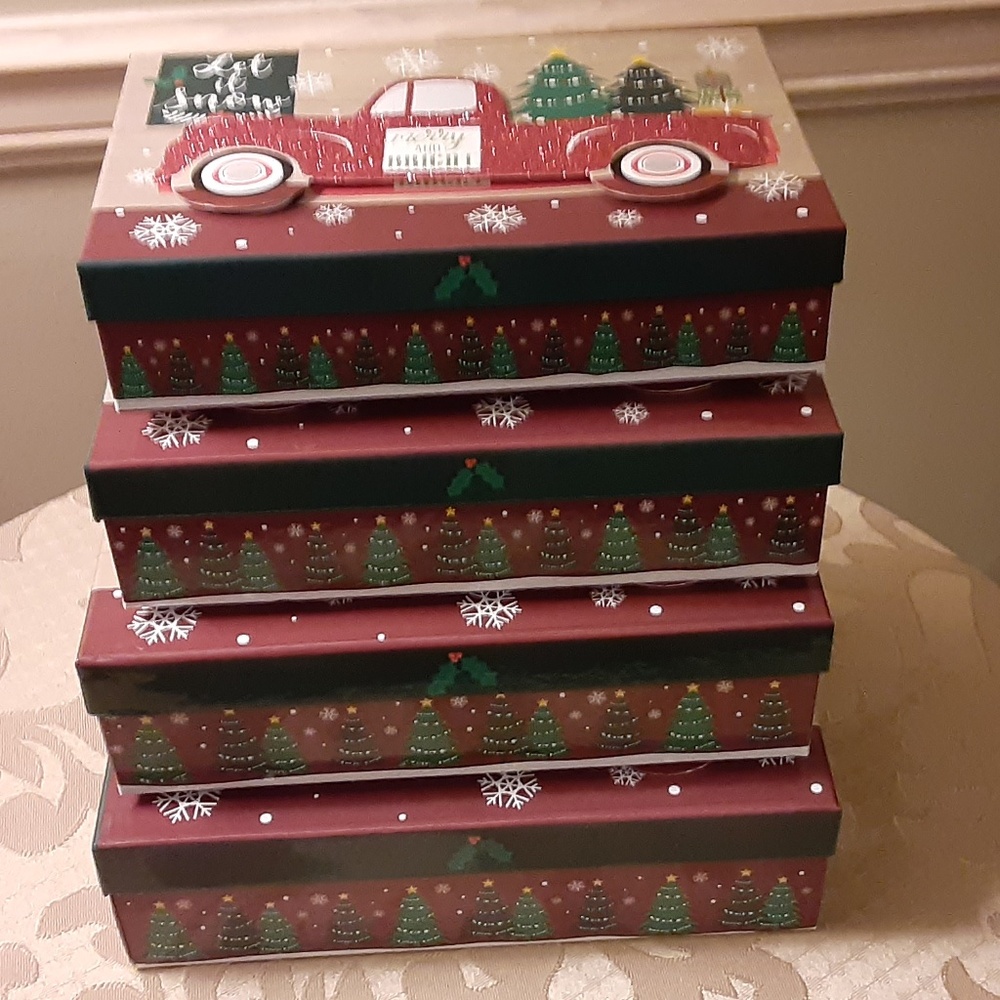 Merry & Bright Red Truck Set of 4 Nesting Boxes - Picture 3 of 4